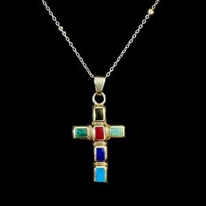 Vintage Sterling Silver Multi stone Cross